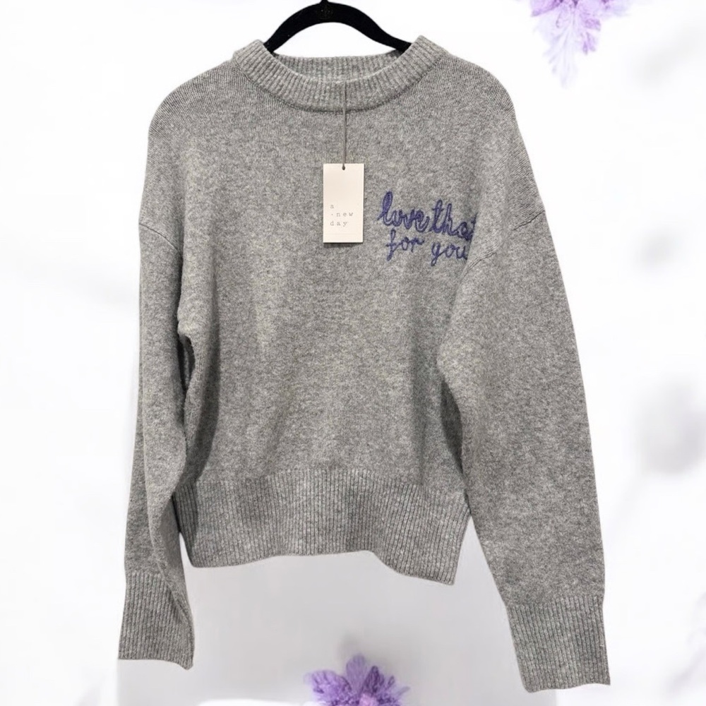 Target Gray Crew Neck Sweater with Knit Texture